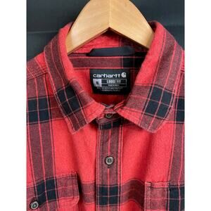 Carhartt Loose Fit Flannel Shirt Men’s Medium Red Black Plaid Workwear